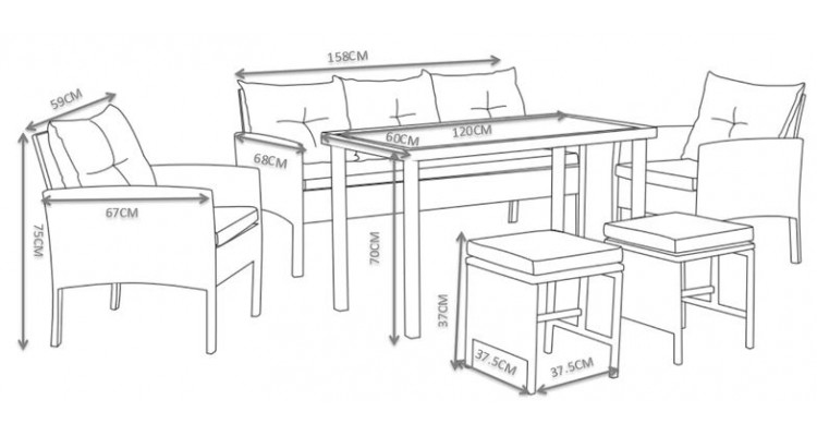 Set mobilier CLARY terasa/gradina, 2 fotolii, 2 taburete, canapea si masuta image12