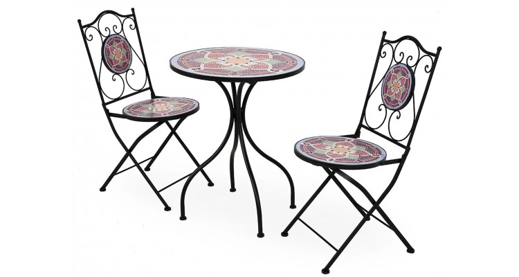 Set mobilier terasa bistro mozaic FLORALS cu 2 scaune si masuta, mov image1