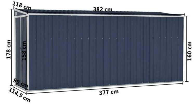 Sopron gradina/montaj perete antracit 118x382x178 cm otel
