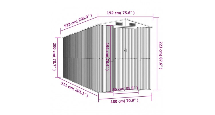 Sopron de gradina, antracit, 192x523x223 cm, otel galvanizat