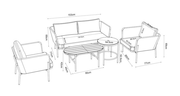 Set mobilier exterior, poliratan, 4 locuri, 2 fotolii, canapea si 2 masute LILLE