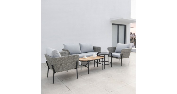 Set mobilier exterior, poliratan, 4 locuri, 2 fotolii, canapea si 2 masute LILLE
