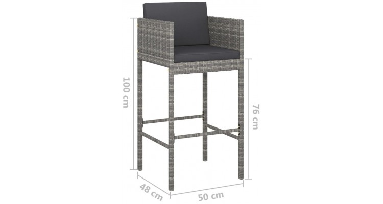 Set mobilier bar de gradina, cu perne, 3 piese, gri, poliratan