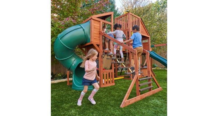 Complex De Joaca Din Lemn Odyssey Cu 3 Tobogane Si Leagane 2 In 1 Kidkraft