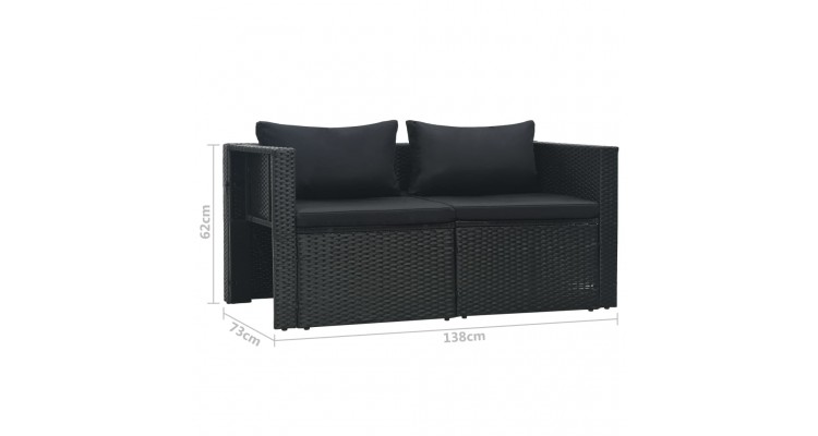 Set mobilier de gradina cu perne, 6 piese, negru, poliratan