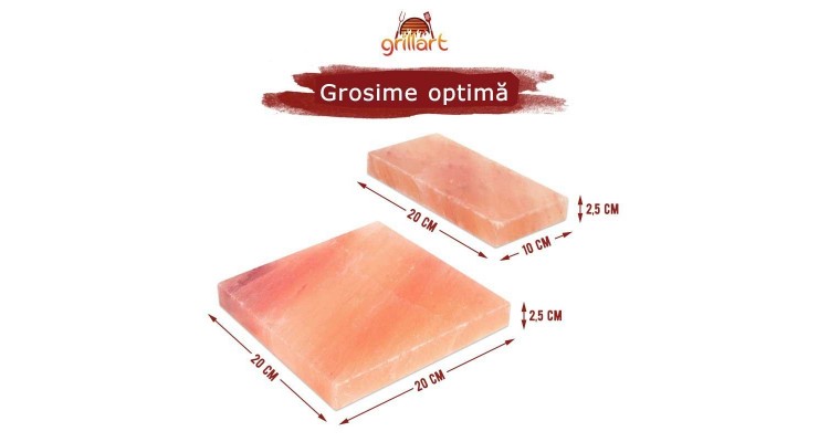 Placa patrata din sare de Himalaya 20x20x2,5 cm pentru gatit la gratar Grillart GA-1006-2