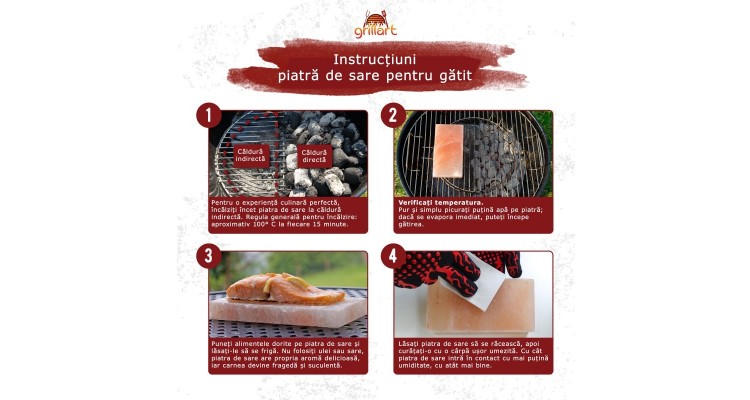 Placa patrata din sare de Himalaya 20x20x2,5 cm pentru gatit la gratar Grillart GA-1006-2