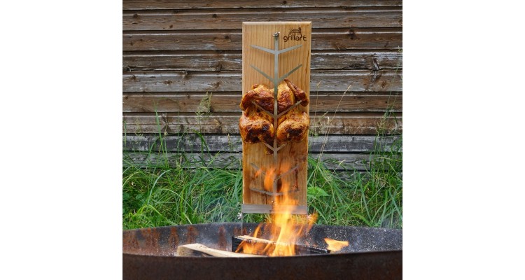 Placa premium pentru somon afumat din lemn de mesteacan, 18x55x2,5 cm, cu suport din otel inoxidabil Grillart GA-1024-2