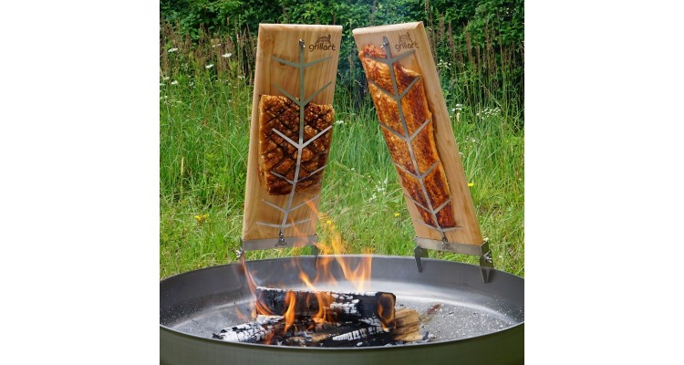Placa premium pentru somon afumat din lemn de mesteacan, 18x55x2,5 cm, cu suport din otel inoxidabil Grillart GA-1024-2
