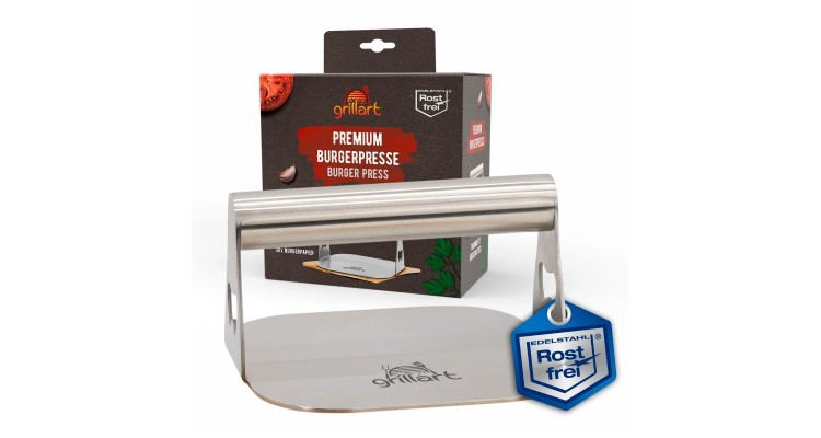 Presa pentru burger premium din otel inoxidabil si 30 hartii de burger Grillart GA-1035