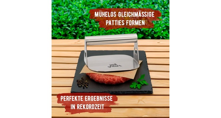 Presa pentru burger premium din otel inoxidabil si 30 hartii de burger Grillart GA-1035