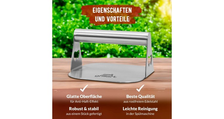 Presa pentru burger premium din otel inoxidabil si 30 hartii de burger Grillart GA-1035