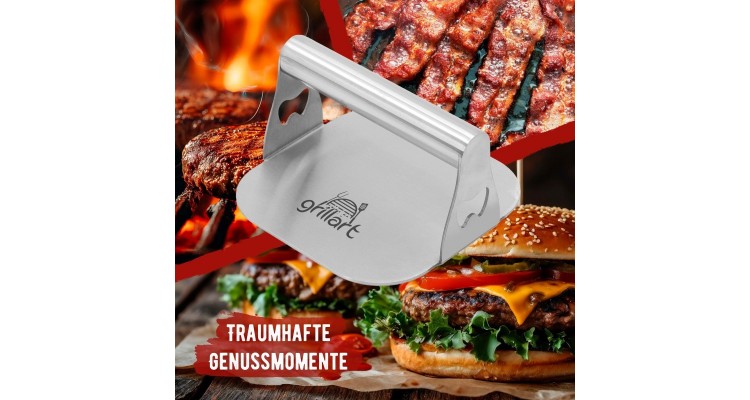 Presa pentru burger premium din otel inoxidabil si 30 hartii de burger Grillart GA-1035