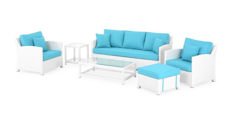 Set mobilier SAFIRA gradina/terasa, 2 fotolii, canapea, masuta cafea, taburet si masuta colt