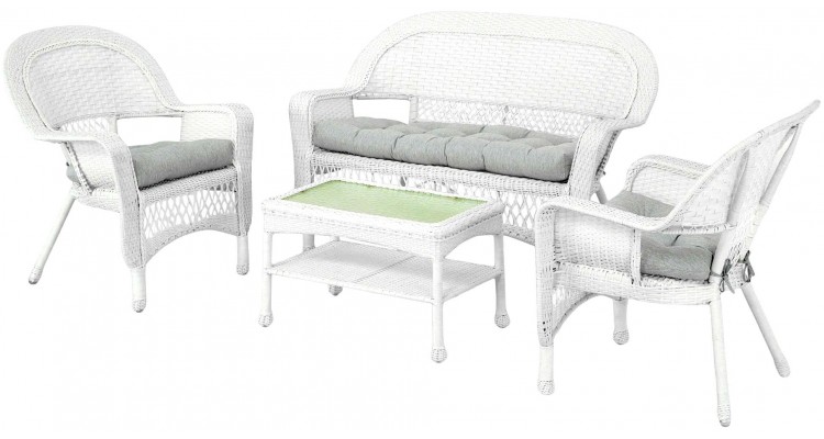 Set mobilier gradina sau terasa poliratan impletit alb Barbara cu 2 fotolii, canapea si masuta image