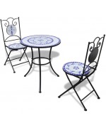 Masa bistro mozaic 60 cm, 2 scaune, albastru / alb