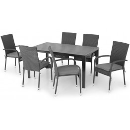 Set mobilier poliratan exterior cu 6 scaune si masa dreptunghiulara  PRESLEY ENCORE negru