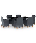Set mobilier exterior cu perne, 7 piese, gri inchis, poliratan