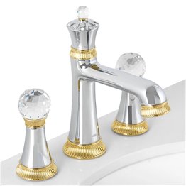 Baterie lavoar 3 iesiri CRYSTAL lungime 13,9 latime 6,3 inaltime 23.9 13.6 cromat cu auriu 