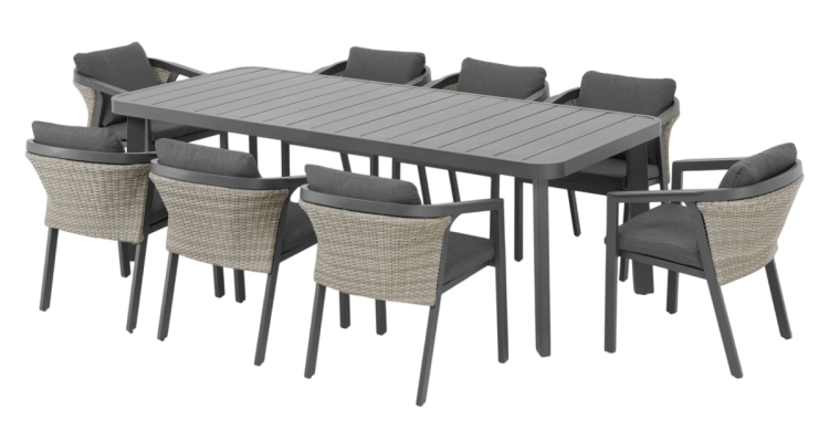 Set 8 scaune si masa de exterior, cadru aluminiu, LYNE  antracit cu maro, finisaj Poliratan Seturi Grădină 2