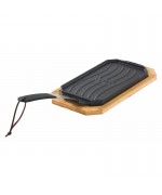 Tava reversibila din fonta cu suport din lemn pentru servire Cozze 16,5 x 33 cm 90326
