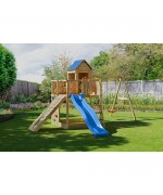 Complex de joaca din lemn Fungoo Treehouse natur, 7in1, 495 x 443 x 272cm, tobogan 2.2m