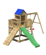 Complex de joaca din lemn Fungoo Treehouse natur, 7in1, 495 x 443 x 272cm, tobogan 2.2m