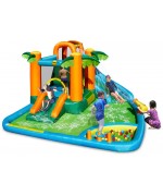 Saltea gonflabila oasis 7 in 1, cu loc de joaca cu bile, tun cu apa, spatiu de catarat, doua tobogane, 30 bile plastic inlcuse