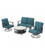 Set 2 fotolii rotative, canapea 2 locuri si masuta rotunda MIRABEL  negru cu verde