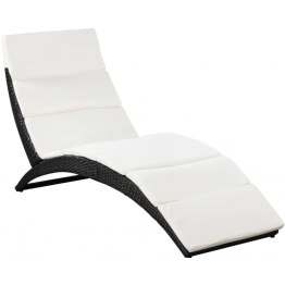 Sezlong pliabil din poliratan cu saltea, negru