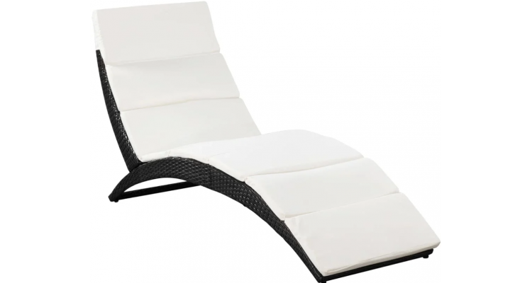 Sezlong pliabil din poliratan cu saltea, negru