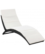 Sezlong pliabil din poliratan cu saltea, negru