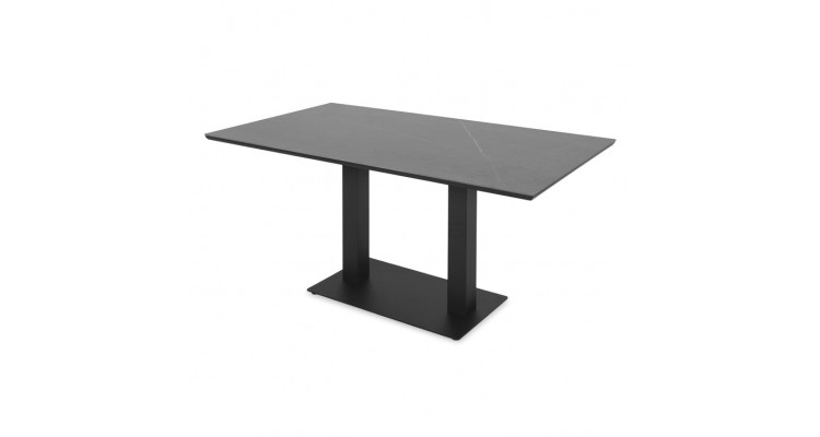Masa dining pentru gradina, dreptunghiulara, ELIO, 140x80 cm, negru cu gri, blat piatra sinterizata, structura aluminiu si otel