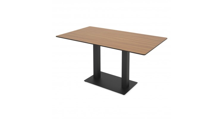 Masa dining pentru gradina, dreptunghiulara, ELIO, 140x80 cm, negru cu natur, blat HPL, structura aluminiu si otel