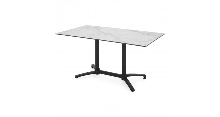 Masa dining pentru gradina, pliabila, CLEO, 140x80 cm, negru cu mix gri, blat piatra sinterizata, structura aluminiu