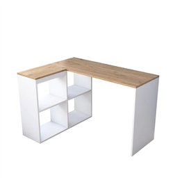 Birou de colt cu 4 rafturi HA113 Nuc - Alb