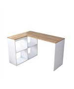 Birou de colt cu 4 rafturi HA113 Nuc - Alb