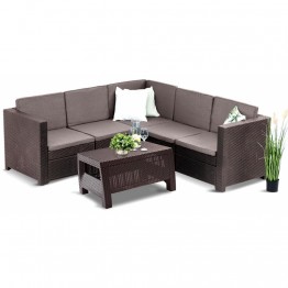 Set mobilier terasa Provence coltar 5 locuri, plastic ratan, cu perne, maro gri taupe