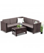 Set mobilier terasa Provence coltar 5 locuri, plastic ratan, cu perne, maro gri taupe