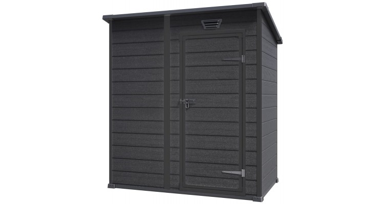 Magazie de gradina Keter Essential 6 x 4, plastic, cu podea inclusa, antracit negru