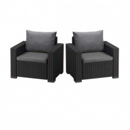 Set mobilier pentru terasa, Keter California, 2 fotolii, grafit, cu perne, rezistent UV si intemperii