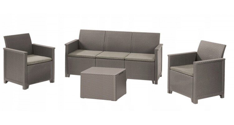 Set mobilier gradina Keter Elodie 5 locuri, canapea + fotolii + masa cu depozitare, cappuccino