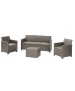 Set mobilier gradina Keter Elodie 5 locuri, canapea + fotolii + masa cu depozitare, cappuccino