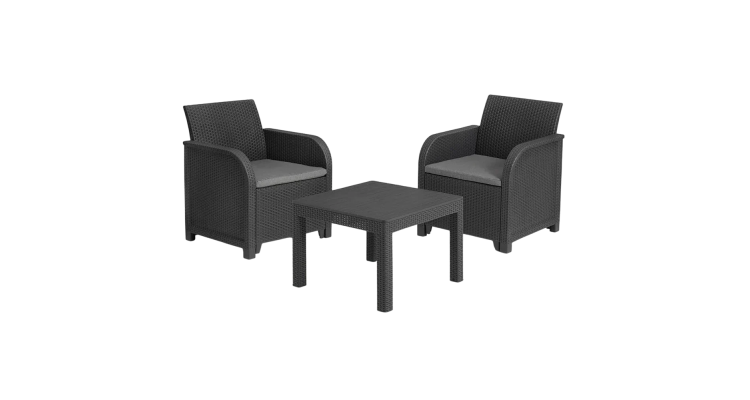 Set mobilier gradina Rosalie, pentru 2 persoane, plastic, antracit