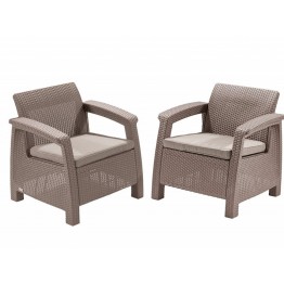 Set 2 fotolii gradina Keter Corfu Duo, technorattan, cappuccino