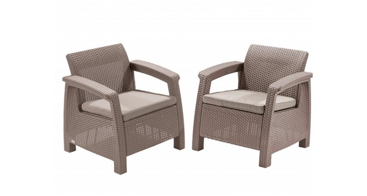 Set 2 fotolii gradina Keter Corfu Duo, technorattan, cappuccino