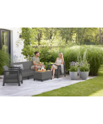 Set mobilier gradina Keter Scandi Linea 5 locuri, canapea + fotolii + masa, gri montan grafit