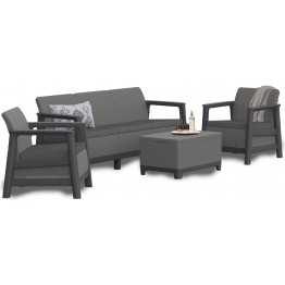 Set mobilier gradina Keter Scandi Linea 5 locuri, canapea + fotolii + masa, gri montan grafit