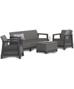 Set mobilier gradina Keter Scandi Linea 5 locuri, canapea + fotolii + masa, gri montan grafit