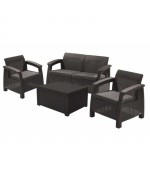 Set mobilier gradina Keter Corfu II Duo Box 4 persoane, canapea cu fotolii si masa cu depozitare, grafit gri rece